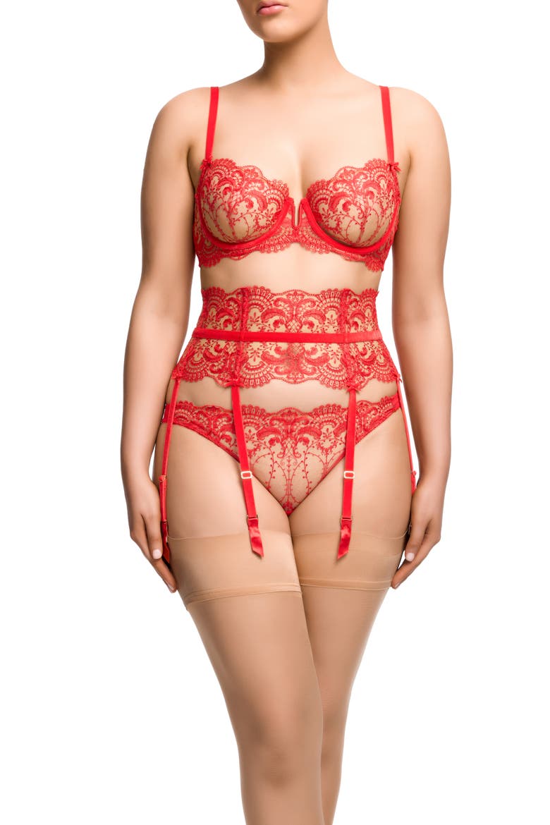 Nom de Plume Velvet Trim Underwire Balconette Bra, Alternate, color, FLAME