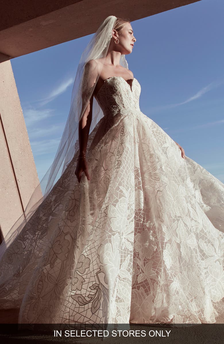 Watters Sunday Bouquet Strapless Lace Wedding Dress, Main, color,