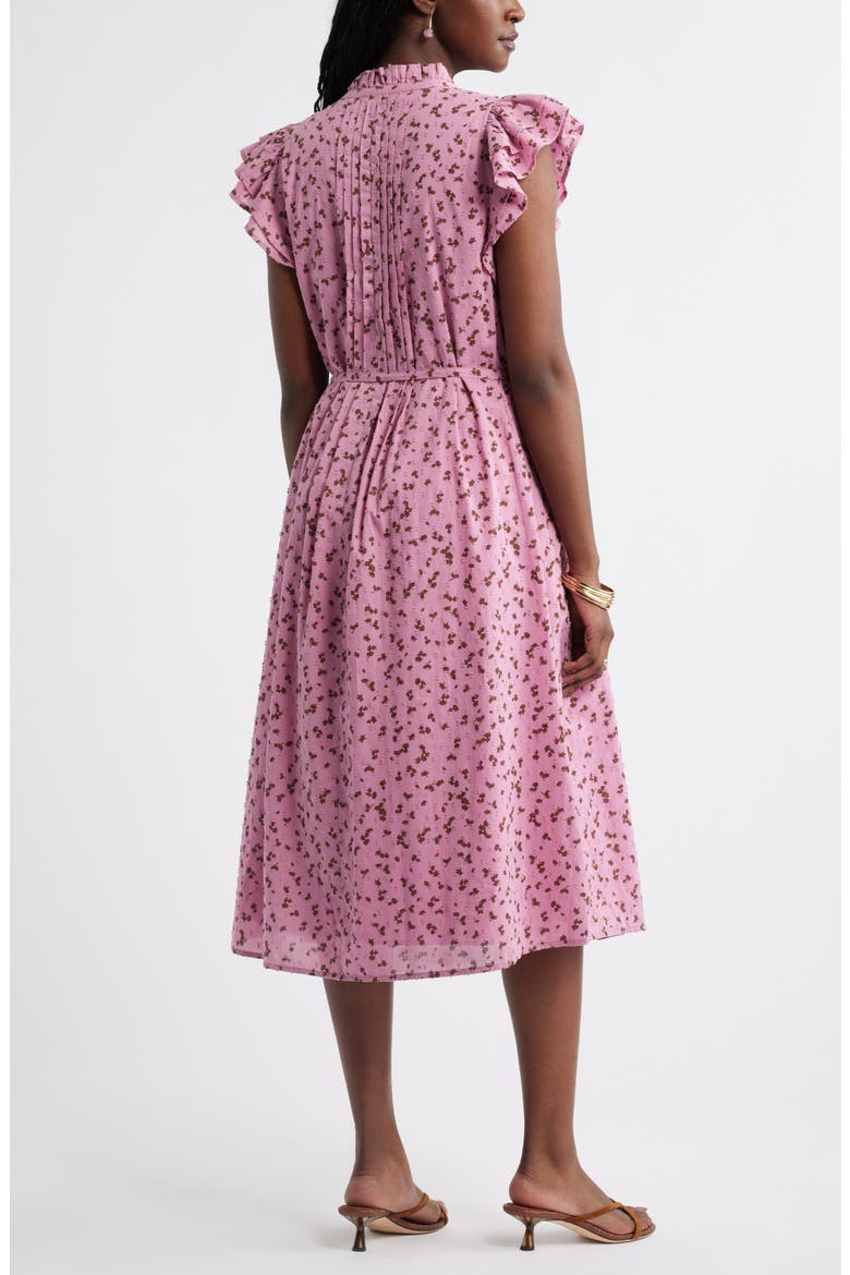 Ruffle Tie Waist Midi Dress, Alternate, color, PURPLE- BROWN JANET DITSY
