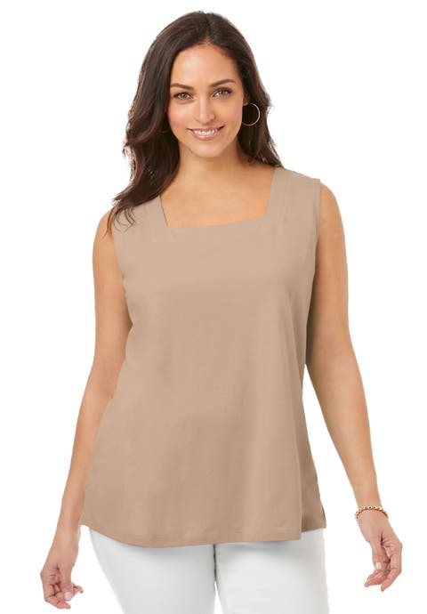 Stretch Cotton Square Neck Tank (Plus)