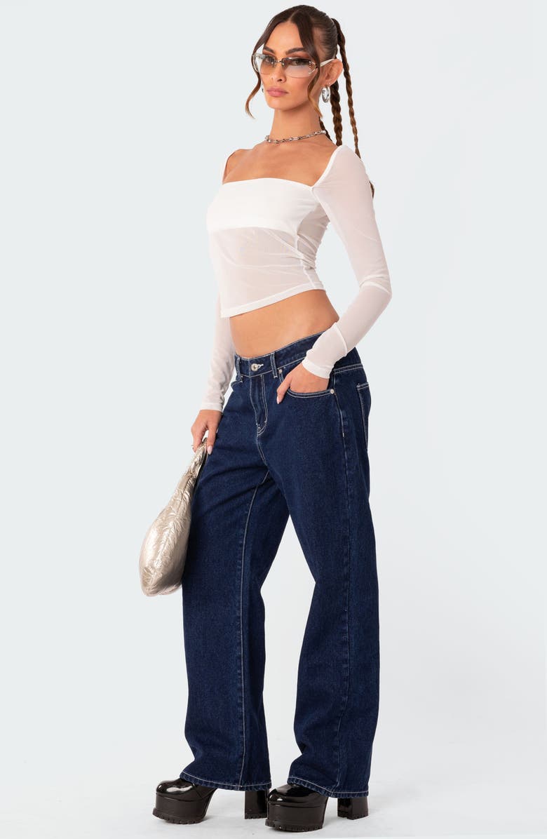 EDIKTED Marta Long Sleeve Mesh Top, Alternate, color, White