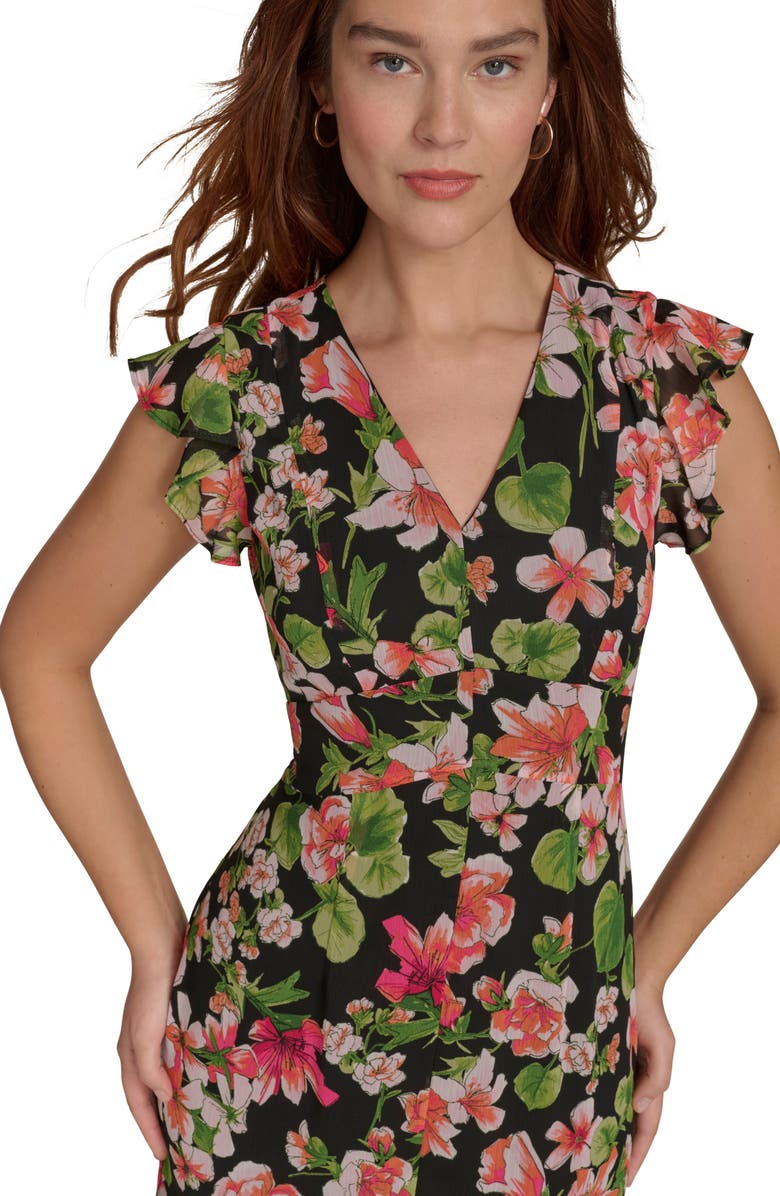 Tommy Hilfiger Flutter Sleeve Floral Chiffon Midi Dress, Alternate, color,