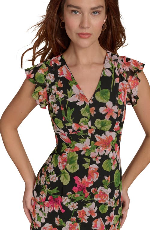 TOMMY HILFIGER TOMMY HILFIGER FLUTTER SLEEVE FLORAL CHIFFON MIDI DRESS