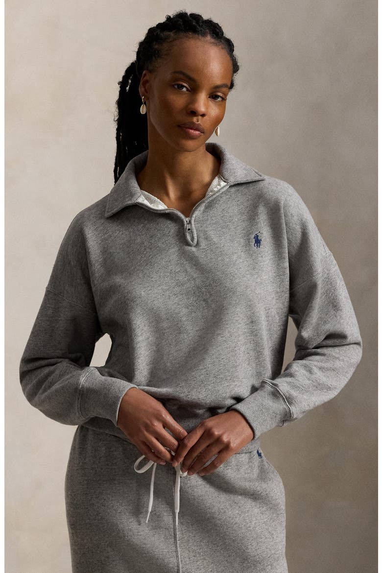 Lightweight Fleece Quarter Zip Pullover, Alternate, color, DARK VINTAGE HEATHER