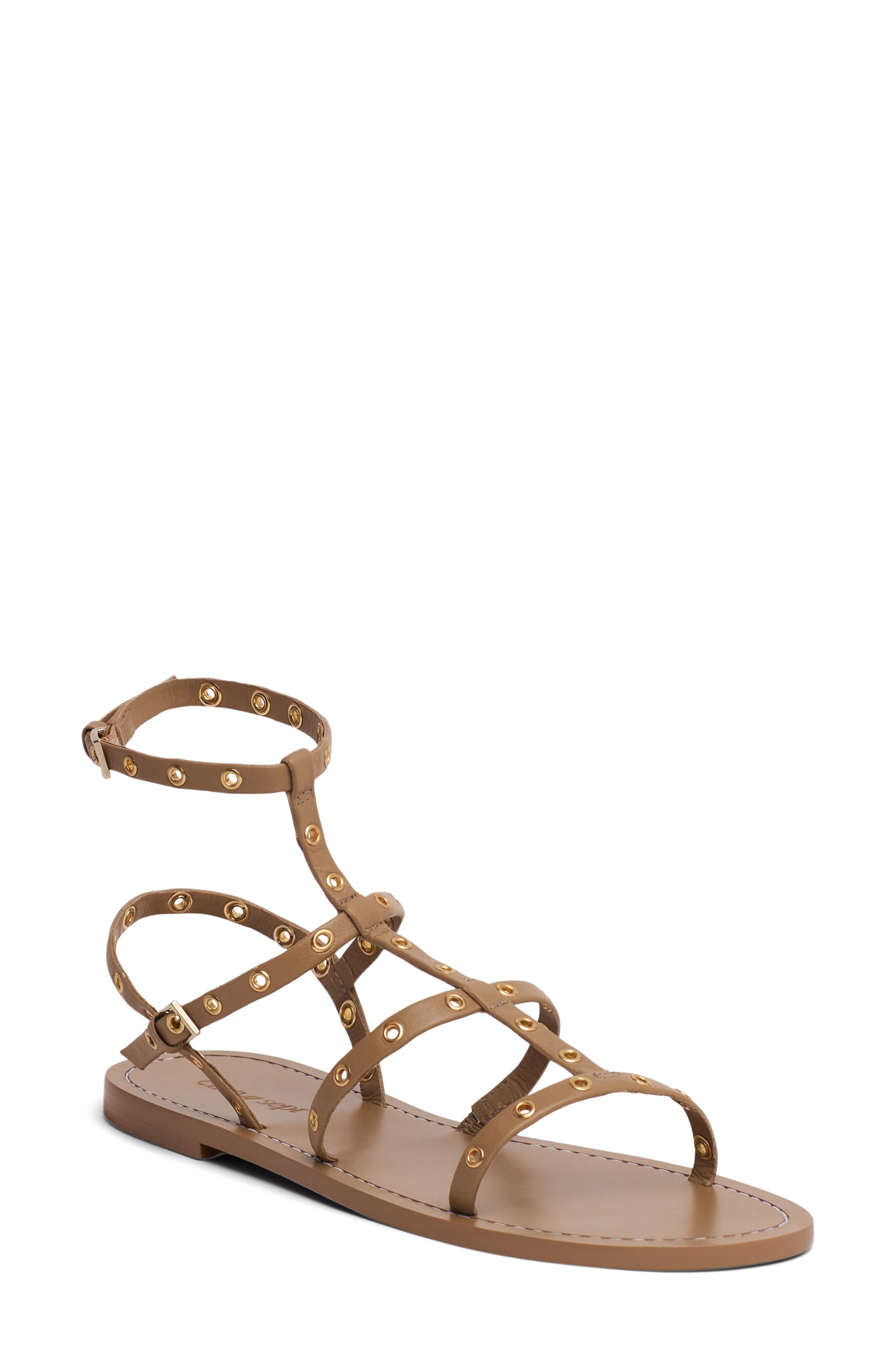 Cinq à Sept Ariella Studded Cage Sandal, Main, color, Brown Sugar