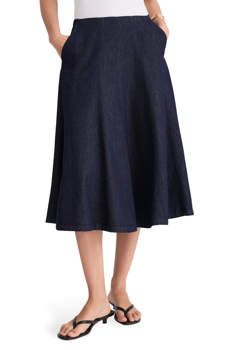Flared Denim Midi Skirt, Main, color, RINSE WASH