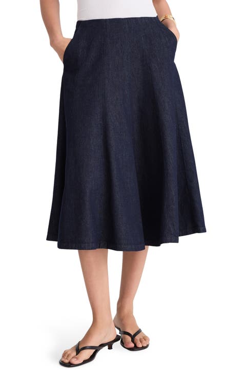 Flared Denim Midi Skirt