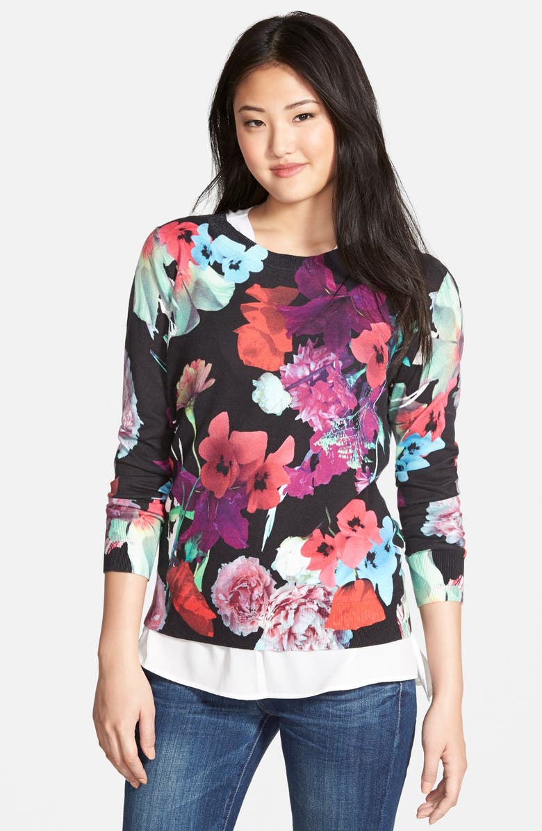 Halogen<sup>®</sup> 'Photo Floral' Cotton Sweater, Alternate, color,