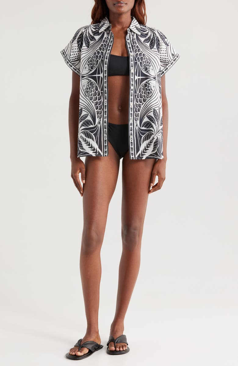 FARM Rio Monochrome Elegance Scarf Cover-Up Shirt, Main, color, 