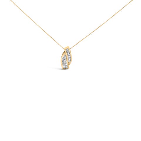 14k Yellow Gold 1 1/3 Cttw Diamond Double Curved Pendant Necklace - NO CHAIN