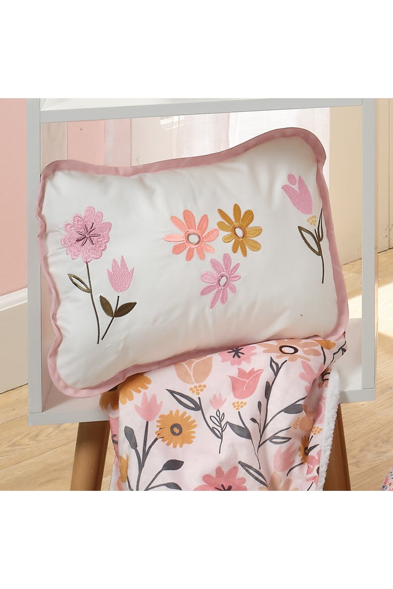 Little Garden Luxury Embroidered Floral Decorative Throw Pillow, Alternate, color, White