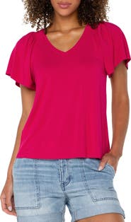 Liverpool Los Angeles V-Neck Flutter Sleeve Jersey Top
