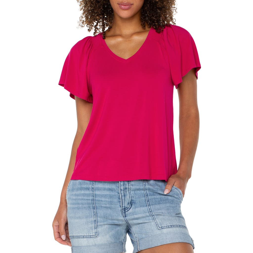 Liverpool Los Angeles V-neck Flutter Sleeve Jersey Top In Cerise