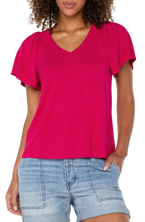 Liverpool Los Angeles V-neck Flutter Sleeve Jersey Top In Cerise