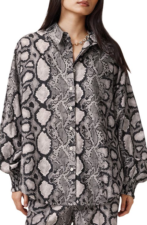 Charli Snakeskin Print Button-Up Shirt