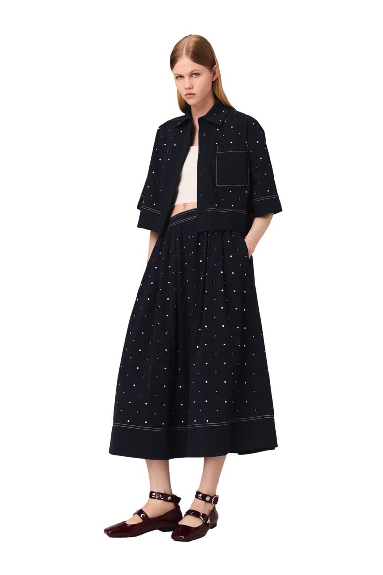 Cropped shirt with studs, Main, color, Navy