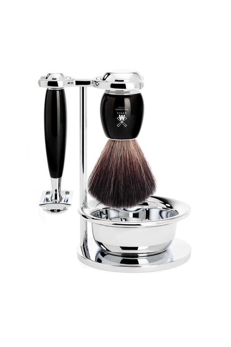 Vivo Black Resin 4-Piece Black Fiber & Safety Razor Shaving Set, Main, color, Black