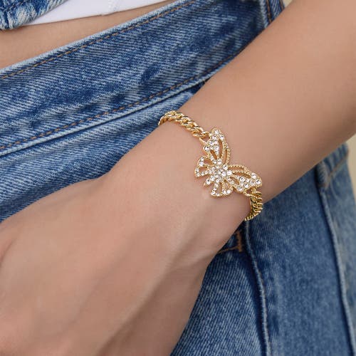 Jessica Simpson Gold-tone Butterfly Crystal Chain Bracelet In Gold