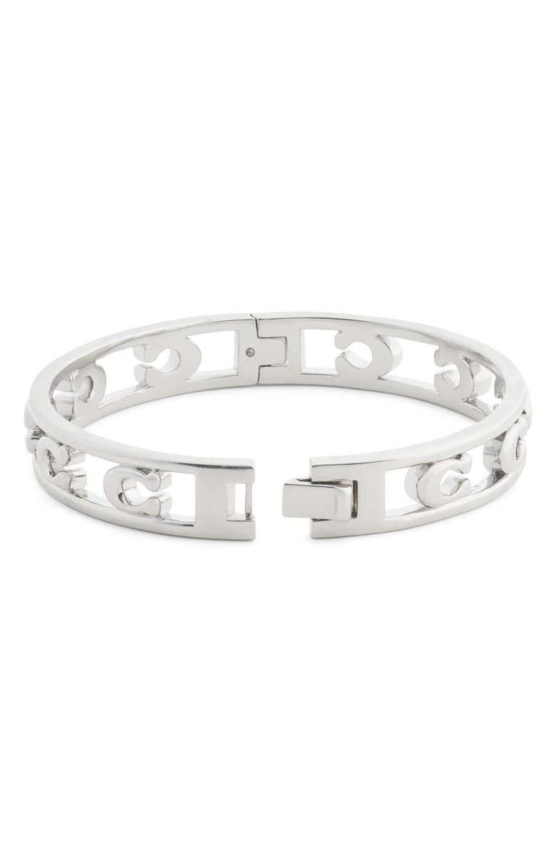 COACH Sculpted C Hinge Bangle, Alternate, color, Rhodium
