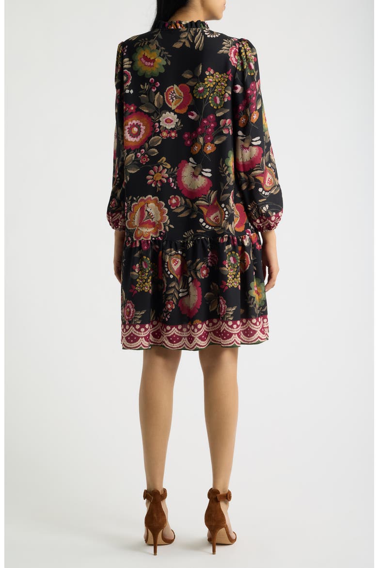 Floral Print Split Neck Dress, Alternate, color, BLACK MULTI