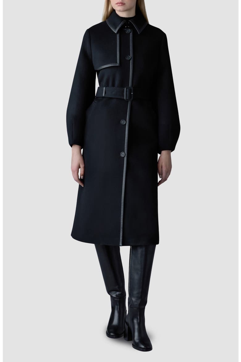 Zeva Belted Balloon Sleeve Wool Blend Trench Coat, Main, color, BLACK