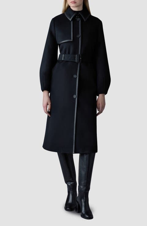 Zeva Belted Balloon Sleeve Wool Blend Trench Coat