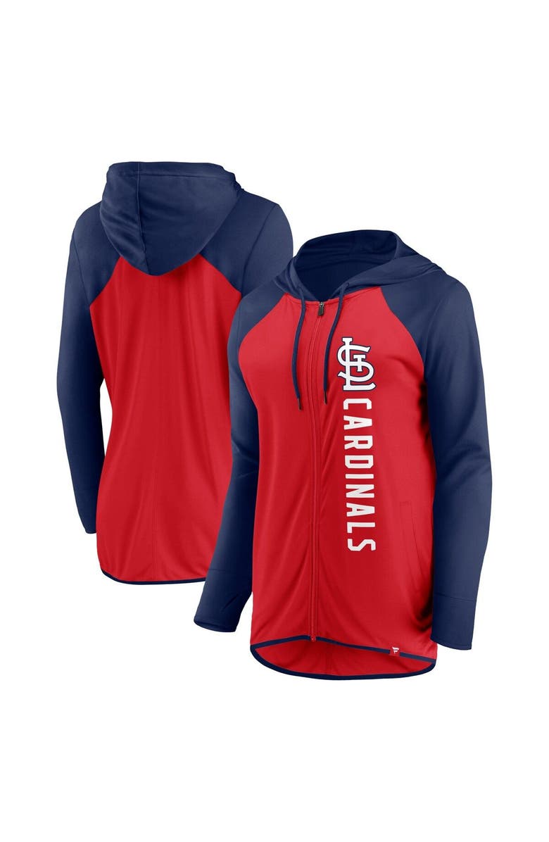 FANATICS Women's Fanatics Red/Navy St. Louis Cardinals Forever Fan Full-Zip Hoodie Jacket, Main, color, Red