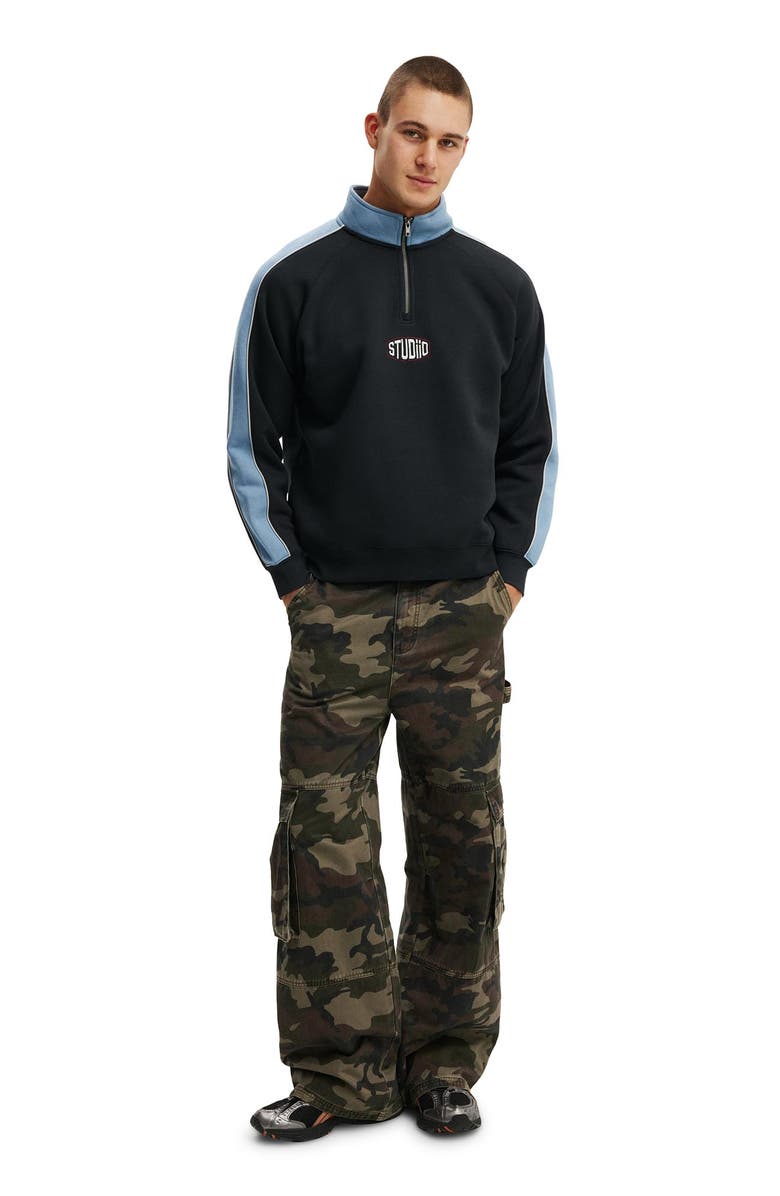 Cotton On Men's Graphic 1/4 Zip Fleece, Alternate, color, Washed Black Studio