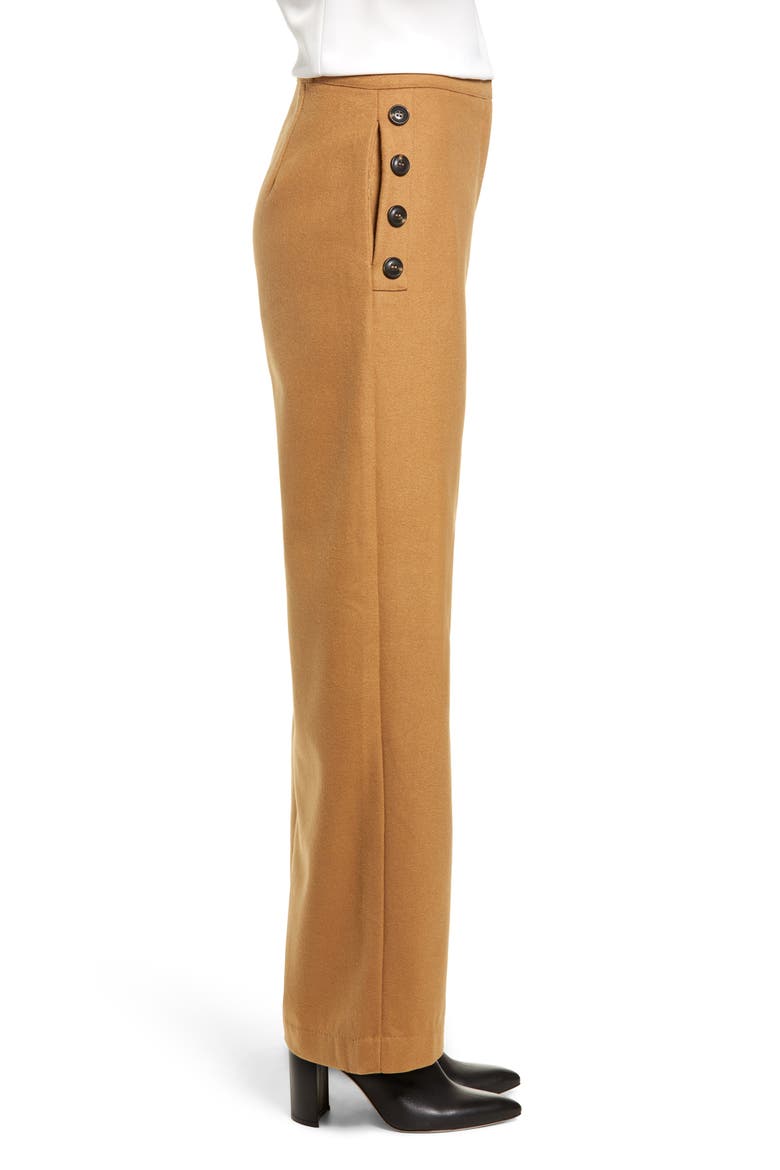 Chriselle Lim Victoria Button Wide Leg Pants (Nordstrom Exclusive), Alternate, color, CAMEL
