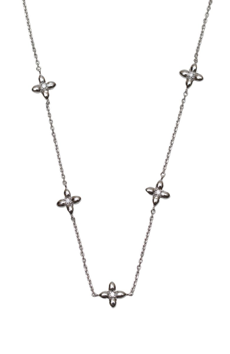 Argento Vivo Sterling Silver Cubic Zirconia Floret Station Necklace, Main, color,