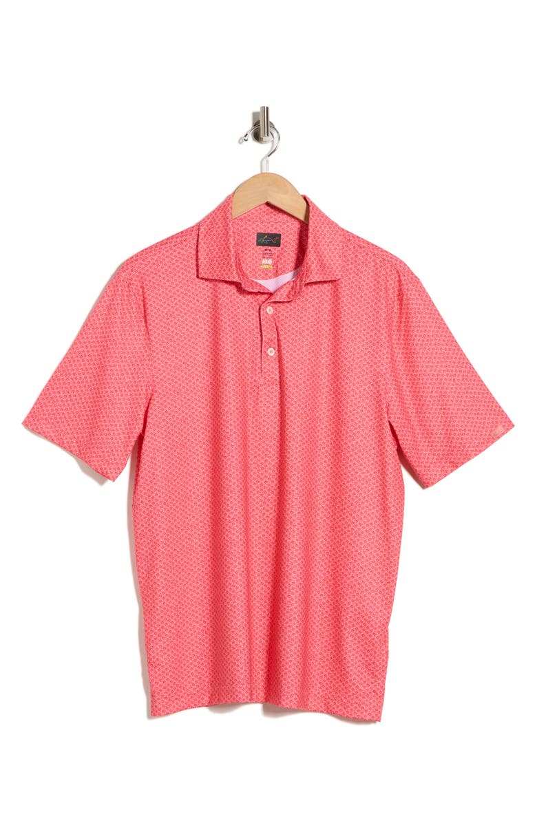 Greg Norman Coral Cove Print Knit Polo, Main, color, Calypso Coral