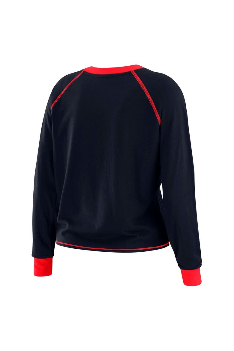 Women's WEAR by Erin Andrews Navy/Red Houston Texans Tie-Front Long Sleeve Top, Alternate, color, Navy