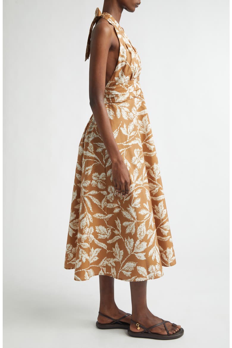 Bella Cotton Poplin Halter Dress, Alternate, color, CARAMEL