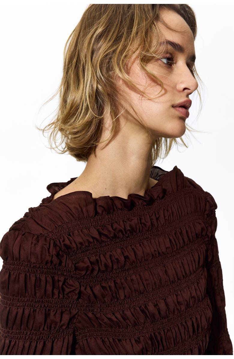 H&M Smocked Top, Alternate, color, Rust Brown