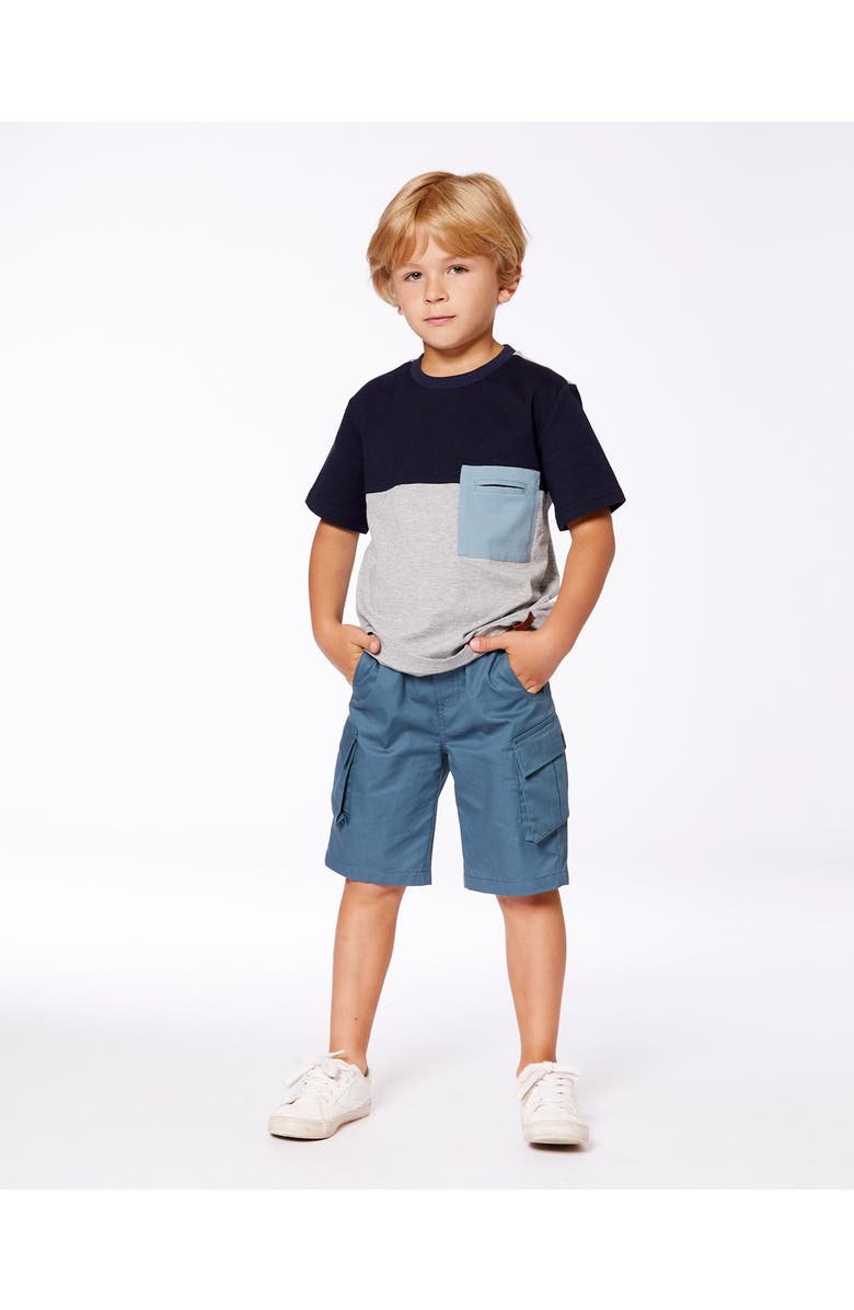 Deux par Deux Boy's Organic Cotton Colorblock Tee Gray, Navy And Teal, Alternate, color, 