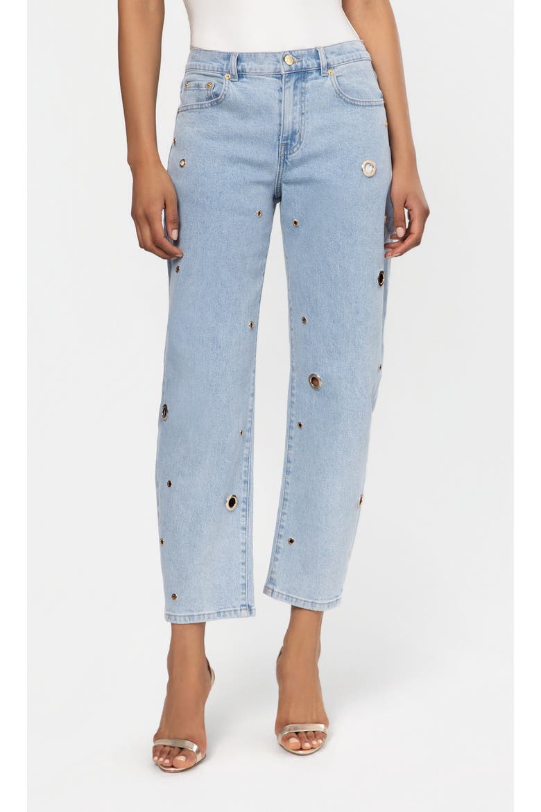 Quincey Grommet Barrel Jeans, Main, color, Light Blue