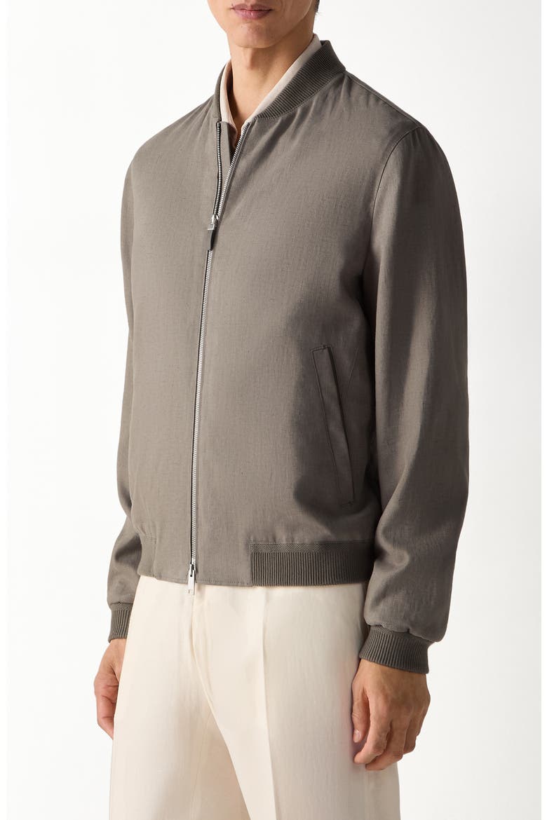 Oasi Lino Bomber Jacket, Main, color, DARK TAUPE