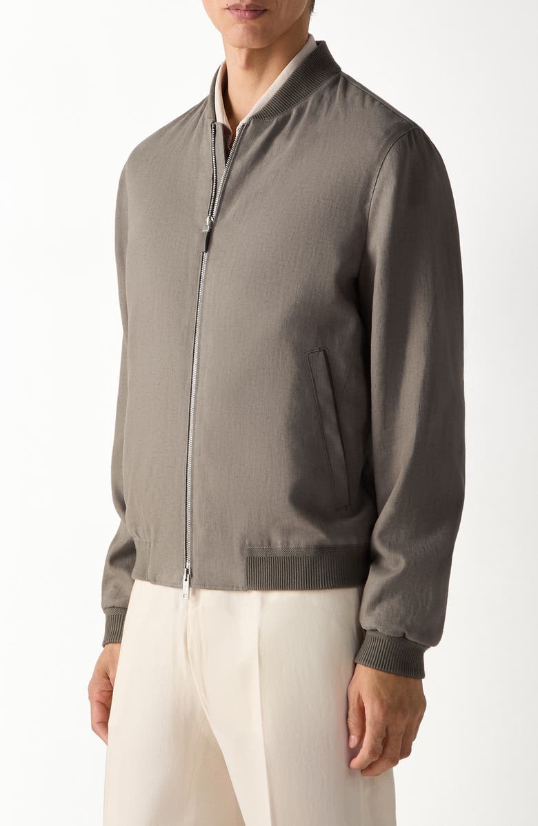 ZEGNA Oasi Lino Bomber Jacket, Main, color, Dark Taupe