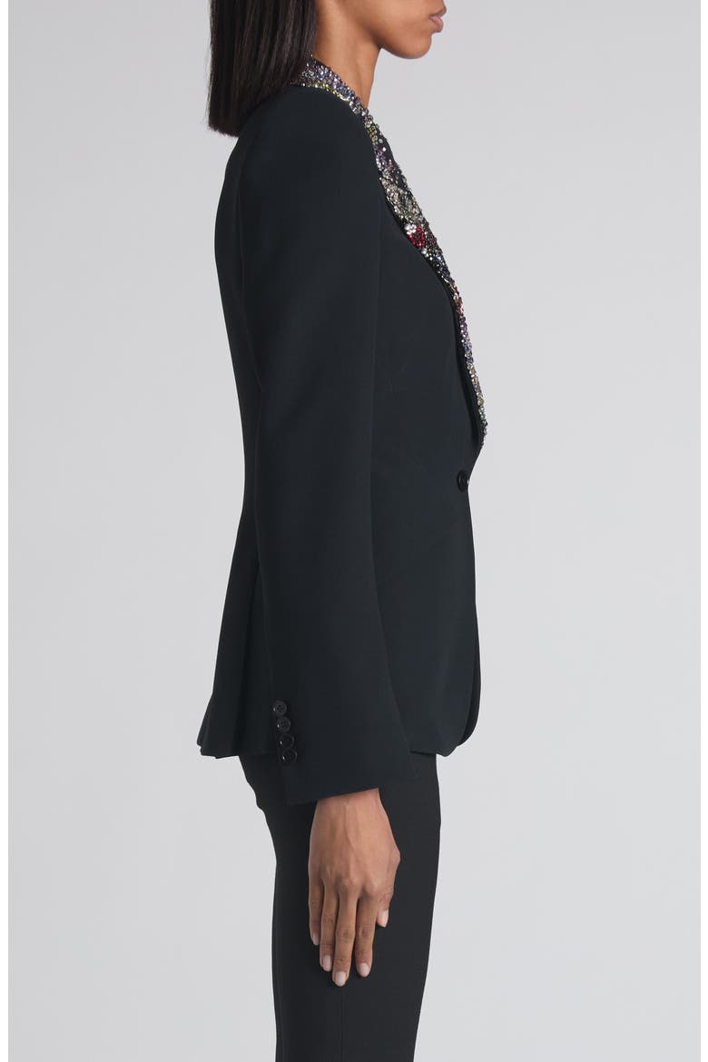 Embellished Lapels Crepe Blazer, Alternate, color, BLACK