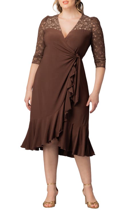 Lavish Lace Midi Wrap Dress (Plus)