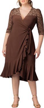 Kiyonna Lavish Lace Midi Wrap Dress