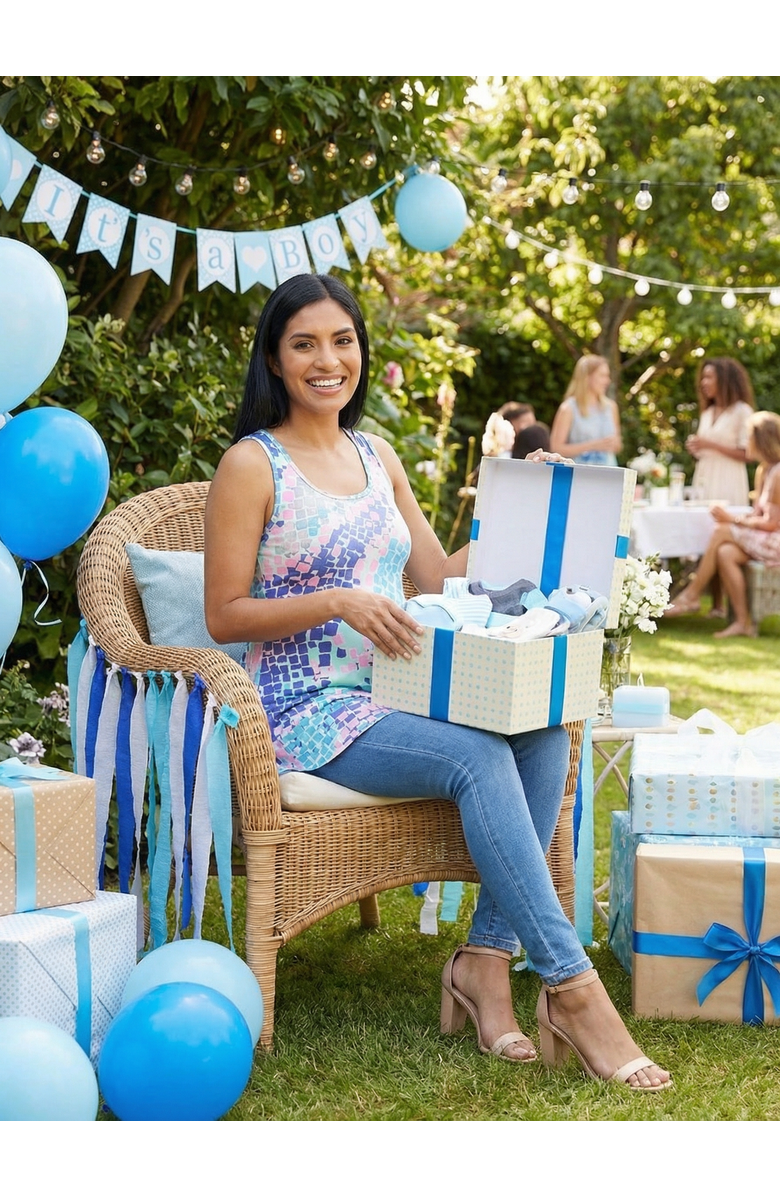 24seven Comfort Apparel Matenity Abstract Scoop Neck Tunic Tank Top, Alternate, color, Blue Multi