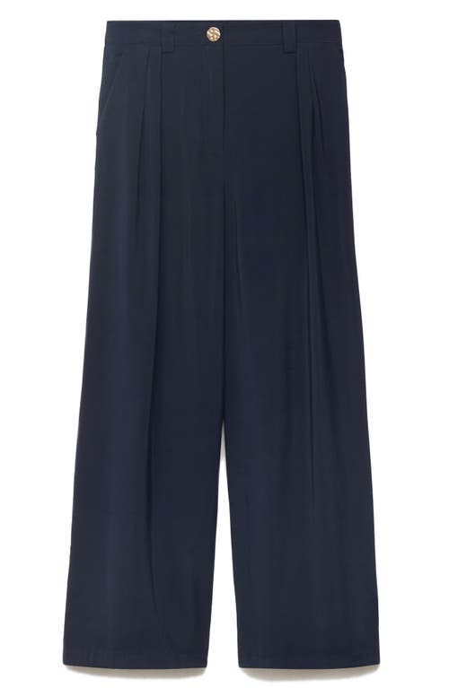 Mango Pleated Straight Leg Ankle Pants In Blue