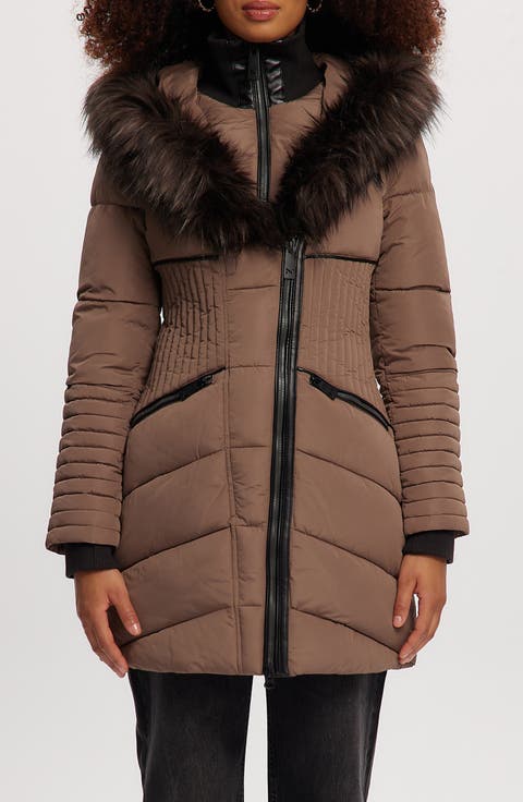 Gigi Vegan Faux Fur Trim Quilted Parka