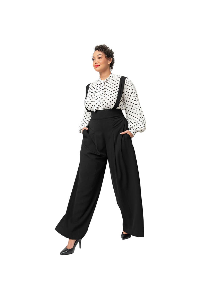 Plus Size Wide Leg Rochelle Suspender Pants, Main, color, Black