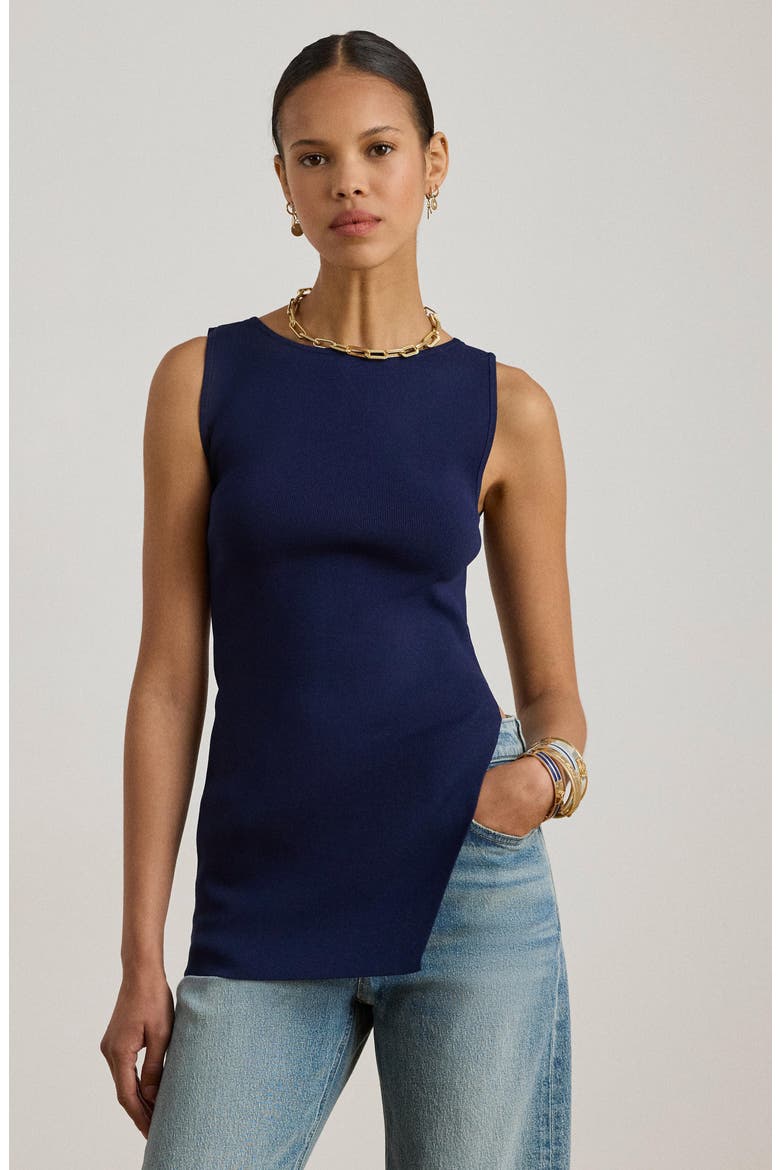 Asymmetric Side Slit Tank Top, Alternate, color, REFINED NAVY BLUE