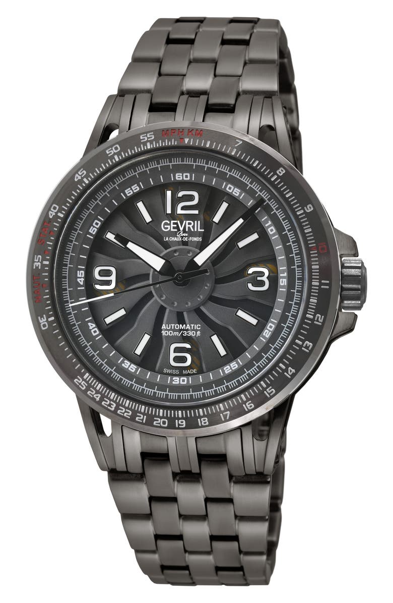 GEVRIL Wind Master Automatic Bracelet Watch, 44mm, Main, color, Dark Gray