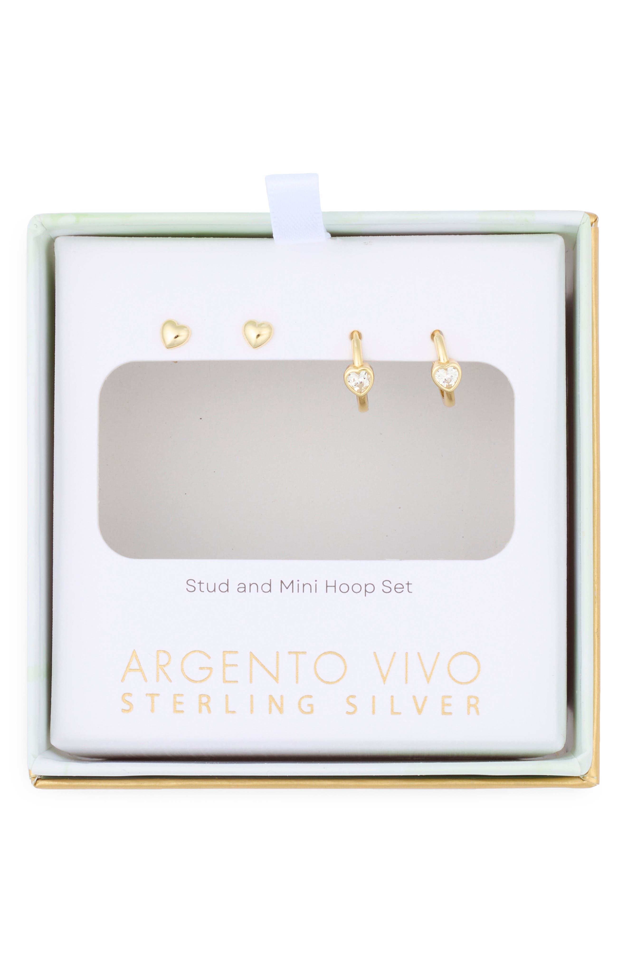 ARGENTO VIVO Set of 2 Heart Stud & Cubic Zirconia Heart Huggie Hoop Earrings