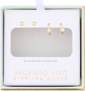 ARGENTO VIVO Set of 2 Heart Stud & Cubic Zirconia Heart Huggie Hoop Earrings