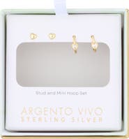 ARGENTO VIVO Set of 2 Heart Stud & Cubic Zirconia Heart Huggie Hoop Earrings